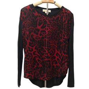 Michael Kors Red Leopard Print Sheer Blouse Small